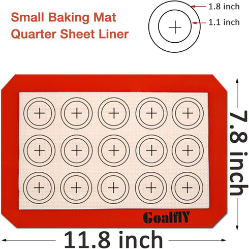 Small Macaron Silicone Baking Mat, 3 Pack Quarter Sheet Baking Mats (11.8 x 7.8 IN), Silicone Baking Sheet for Macarons, Cookies, Pastry, Pizza (Red, Blue, Grey) by Goalfly