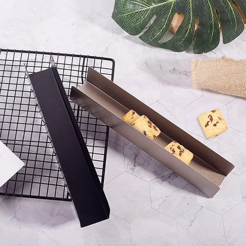 2Pcs U-Shape Non-stick Biscuit Cake Bread Mold Baguette Toast Mould, Carbon Steel Rectangle Cake Pan Cranberry Cookies Molds for Kitchen Baking (Champagne & Black) by Dadamong
