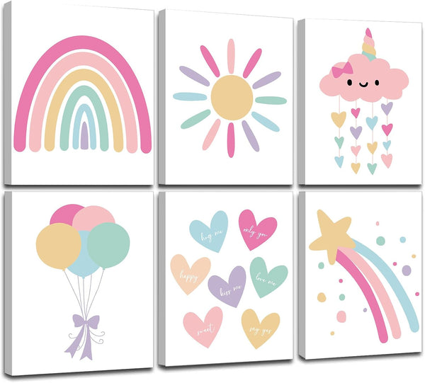 KIOSSUT FRAMED Rainbow Wall Decor for Girls Bedroom, Canvas Rainbow Wall Art, Colorful