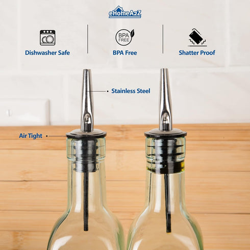 EHOMEA2Z Italian Glass Olive Oil Dispenser Bottle, 16 Oz, Stainless Steel Spout, Slight Green Tint