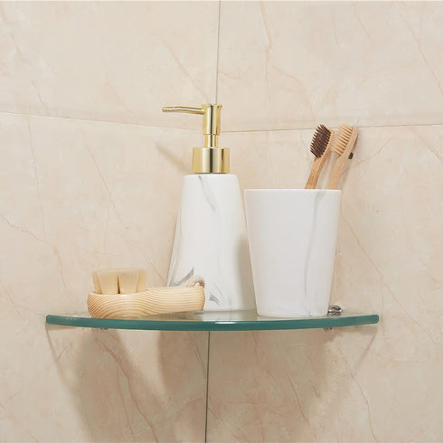 3 Pack Kingrol Glass Bathroom Shower Shelves, Extra Thick Wall Mounted Shelves, Clear Floating Corner Shelves