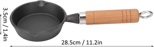 Mini Egg Frying Pan, 3.9in Single Serve Cast Iron Omelet Pan with Wooden Handle for Gas, Electric, Induction
