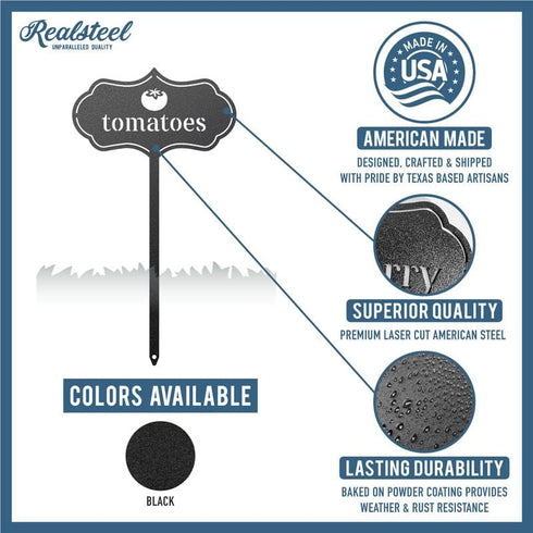 RealSteel Metal Seed & Plant Markers Elegant Indoor & Outdoor Garden Stakes Durable Herb, Vegetable & Fruit Plant