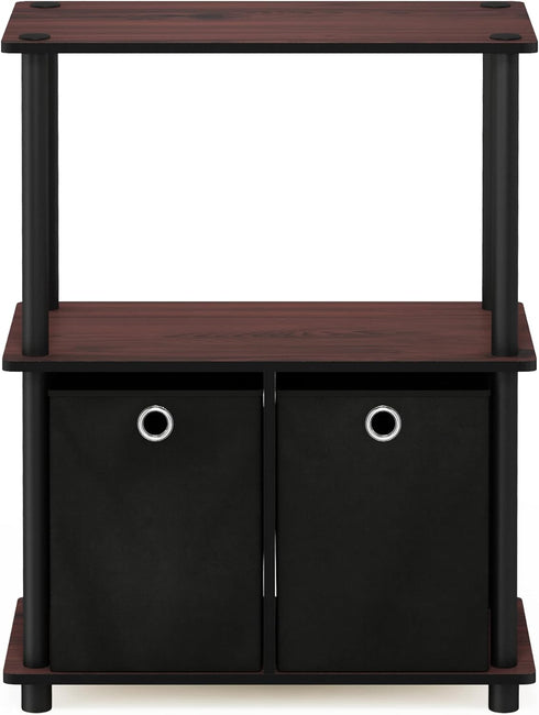 Furinno Go Green 3-Tier Multipurpose Storage Shelf with Bins, Dark Cherry/Black