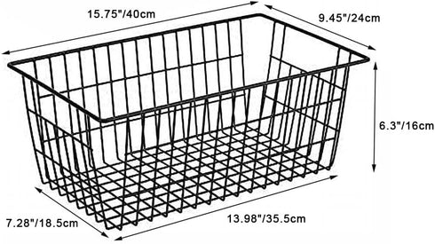 SANNO Set of 3 Freezer Baskets - Wire Storage Bins for Home, Office, Bathroom, Pantry Organization, Black
