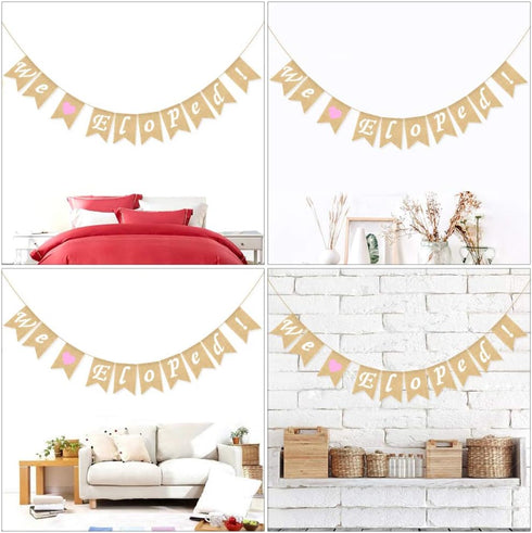 LUOZZY We Eloped Banner, Romantic Love Heart Banner, Proposal Photo Props for Engagement Wedding Party Decorations