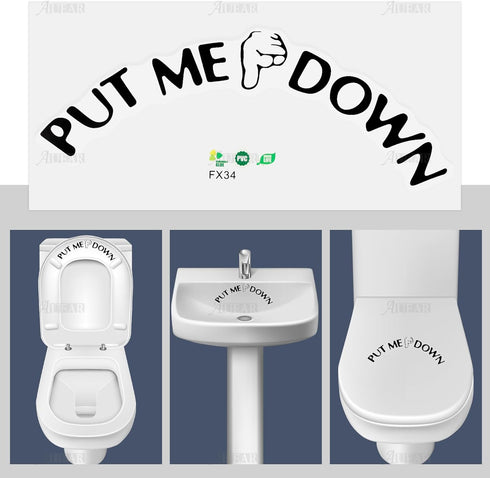 AUEAR Funny Bathroom Toilet Seat Sticker Decal Reminder Decoration for DIY (4 Pack)