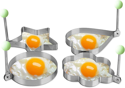 Stainless Steel Egg Molds, 5 Pack 3.5 Inch Different Shape Silver Egg Ring Molds for Cooking and Griddle of Egg, Flapjack, and Bread and Chocolate (5)