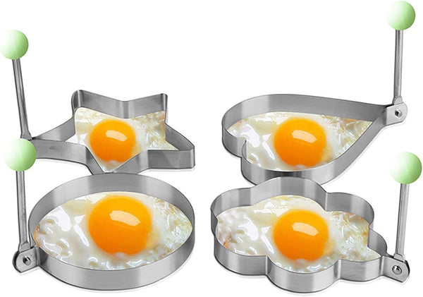 Stainless Steel Egg Molds, 5 Pack 3.5 Inch Different Shape Silver Egg Ring Molds for Cooking and Griddle of Egg, Flapjack, and Bread and Chocolate (5)