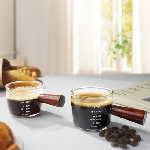 1 Pack Espresso Shot Glass 75ML Triple Pitcher Barista with Wood Handle by BCnmviku