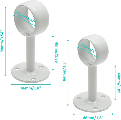4Pcs Shower Curtain Closet Rod Holder - 1'' & 1-1/4'' Stainless Steel Ceiling Mount Pipe Flange Socket