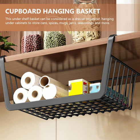 Zerodeko Under Shelf Basket - Hanging Wire Storage Baskets for Kitchen Pantry, Desk, Bookshelf Organizer