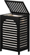 Black Laundry Hamper with Lid, 22.5 Gallon (85L) Bamboo Wood Clothes Basket, Removable Liner and Handles