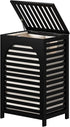 Black Laundry Hamper with Lid, 22.5 Gallon (85L) Bamboo Wood Clothes Basket, Removable Liner and Handles