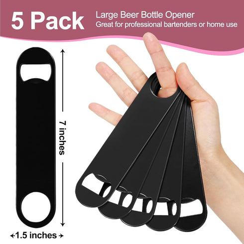 WEGAZ 5 Pack 7inch Black Stainless Steel Flat Beer Bottle Opener, Durable Stainless Steel