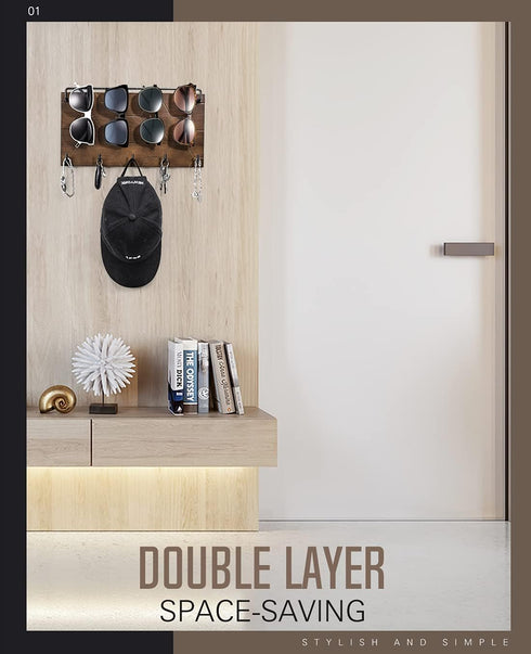 5 Emibele Sunglass Organizer Wall Key Holder, Decorative Wood Wall Jewelry Organizer Glasses and Sunglass Holder