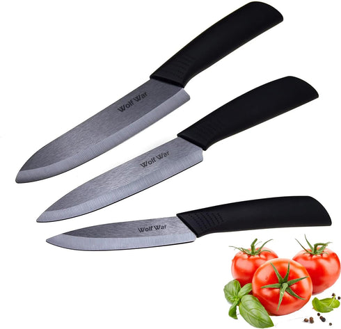 Professional Kitchen Ceramic Knife Set with Sheaths, Super Sharp Rust Proof Stain Resistant (6" Chef, 5" Utility, 4"