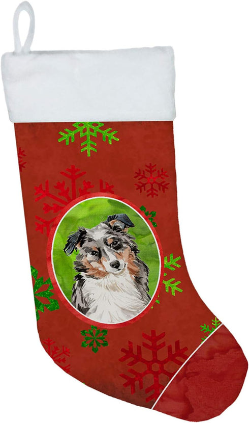 Caroline's Treasures CK3969CS Christmas Snowflakes Australian Shepherd Christmas Stocking, Holiday Decorations
