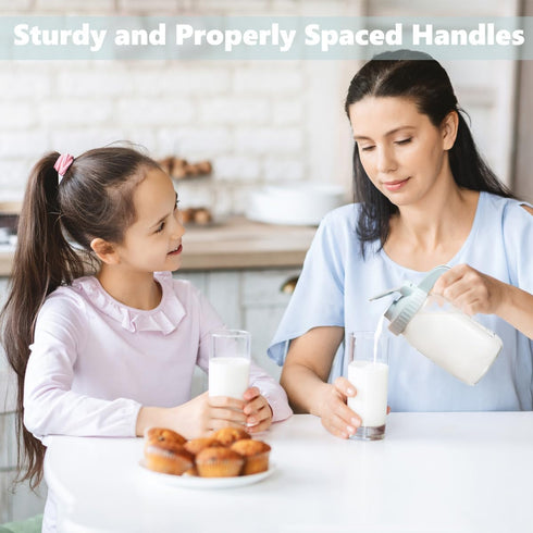 32oz 1 Glass Pitcher with Lid & V-shaped Pour Spout - Quart Breastmilk Pitcher Double Leak Proof, Creamer Container