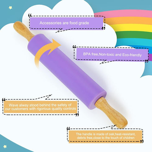 Koogel 12 Inch Rolling Pin for Baking, Non-Stick Silicone Handle for Kids Kitchen Activity