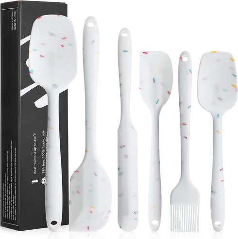 6 Piece White Silicone Spatula Set, Heat Resistant Nonstick Kitchen Utensils with Stainless Steel Core
