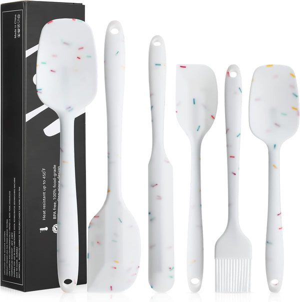 6 Piece White Silicone Spatula Set, Heat Resistant Nonstick Kitchen Utensils with Stainless Steel Core