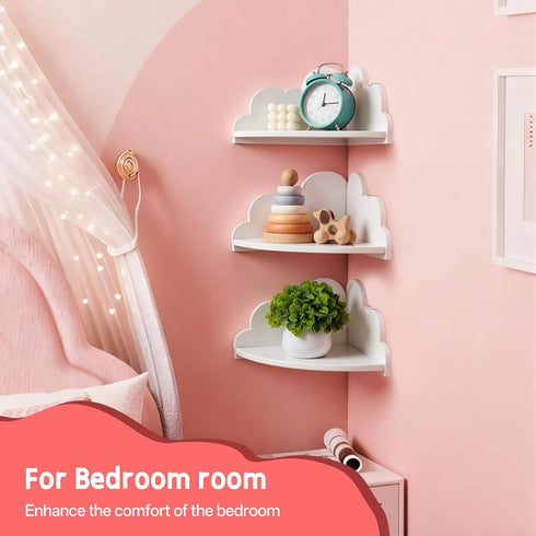 ShelvesSet 3 Cloud Corner Floating of White Corner Wall Shelf Floating Wooden Cute Wall Mounted Shelves Clouds Dispaly