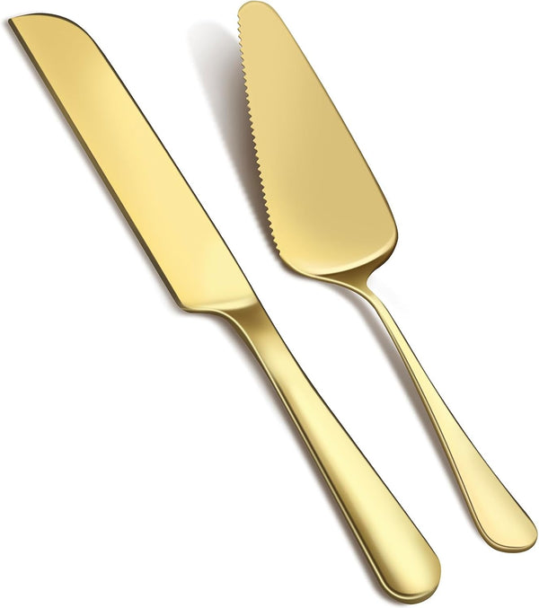 2Pcs Wedding Cake Knife and Server Set, Premium Stainless Steel Cake Cutter, 10.63" Knife and 9.25" Pie Server