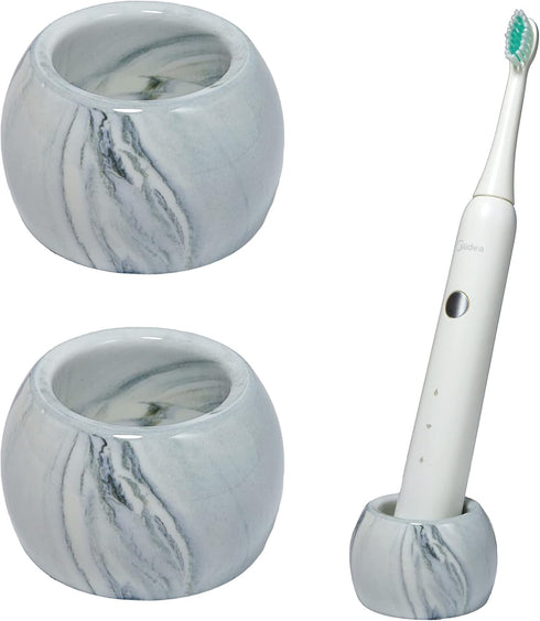 Small Ceramic Electric Toothbrush Holder Stand for Bathroom Vanity Countertop, Set of 2 (Grey)