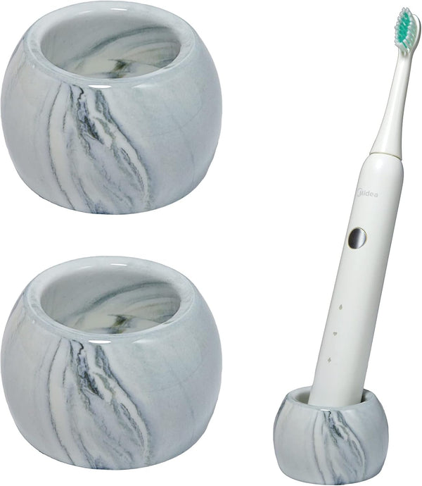 Small Ceramic Electric Toothbrush Holder Stand for Bathroom Vanity Countertop, Set of 2 (Grey)