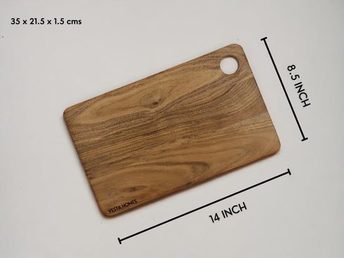 Wooden Chopping Board, Cutting Board, Serving Tray for Kitchen Vegetables, Fruits & Cheese | Natural Acacia Wood | Natural Color, 35x21.5x1.5 cm | Handcrafted in India by Vesta Homes