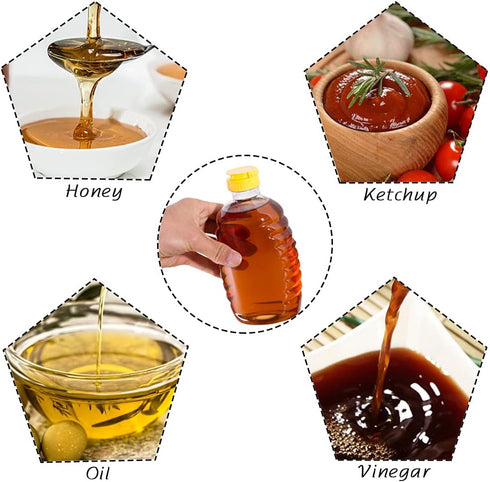 Qinsihwn 8 Pack 16oz Clear Plastic Honey Bottles,Refillable Food Grade Honey Container,Squeeze Honey Bottle With Leak