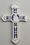 Della Robbia Decorative Wall Cross, Madonna and Child, White Blue, 9 inch