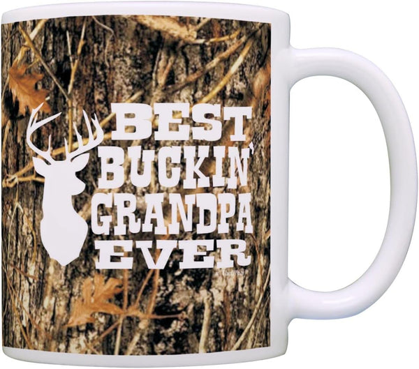 ThisWear Best Buckin' Grandpa Ever Gift, Camo 11oz Ceramic Coffee Mug with Handle for Hunting