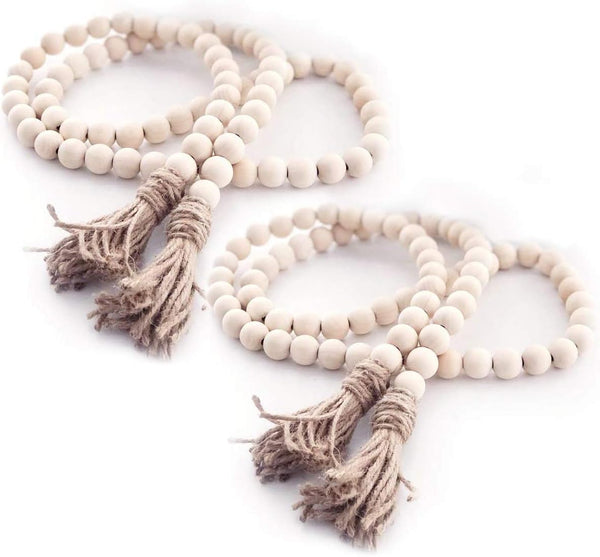 2Pcs Wood Beads Garland - Natural Prayer Wood String Beads for Farmhouse Wall Hanging Decor