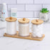 Tbestmax 10 Oz Cotton Swab Holder, Clear Apothecary Jar with Wood Lids, Bathroom Storage Dispenser 3 Pack
