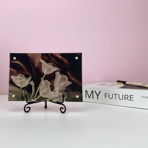 6PCS Premium Black Iron Plate Stands - 4 Inch Decorative Metal Holders for Displaying Pictures and More