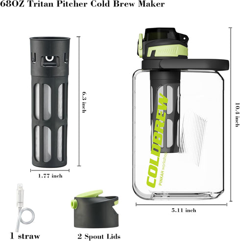Cold Brew Coffee Maker, 68oz Iced Coffee Pitcher with Filter, Airtight & Leak-Proof Coffee Barrel in Black