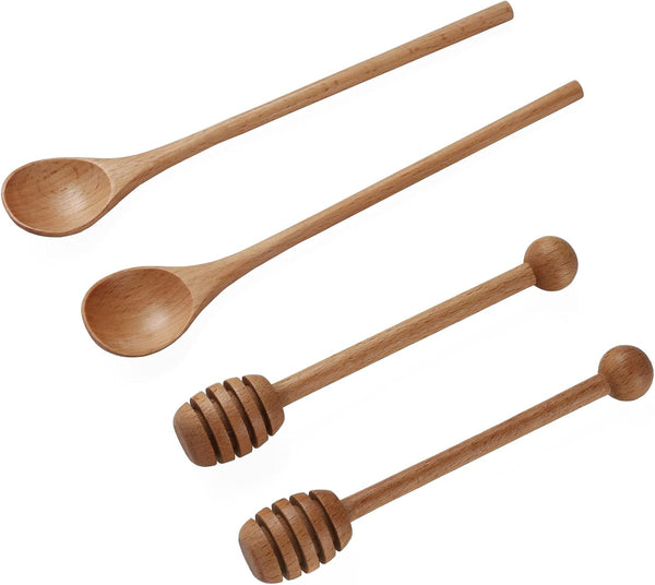 2pcs 6inch Honey Dipper Stick and 2pcs 7.87inch Long Handle Coffee Stirring Spoons for Home Kitchen