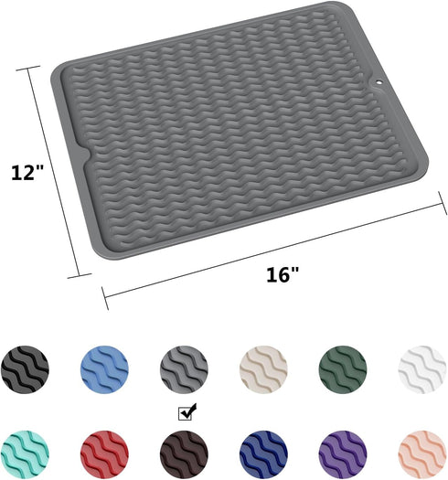 ZLR Silicone Dish Drying Mat for Kitchen Counter, Eco-Friendly Fast Drying Mat, Heat Resistant Trivet, 12" x 16"