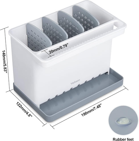 Countertop YOHOM Sink Brush Holder for Kitchen Sink Sponge Caddy Organizer Plastic Dish Scrubber Holder with Dividers