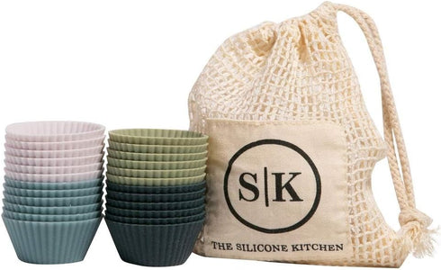 The Silicone Kitchen 24 Pack Mini Silicone Baking Cups, Non-Toxic, BPA Free, Dishwasher Safe, White Blue Green