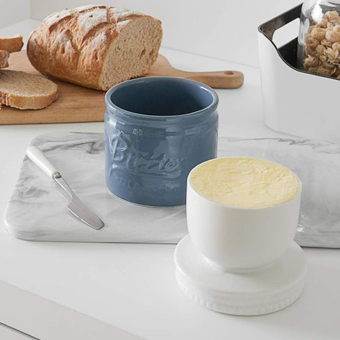 DOWAN Porcelain Butter Keeper Crock, French Butter Dish with Lid, Embossed Butter Container for Soft Butter, Big