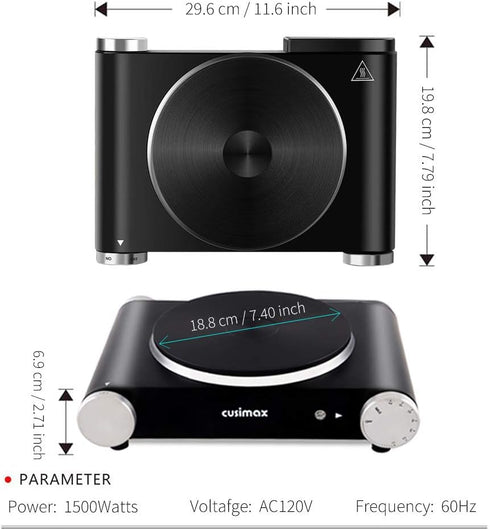 Cusimax Electric Hot Plate Burner, Single Burner Cast Iron Portable 1500W with Adjustable Temperature Control