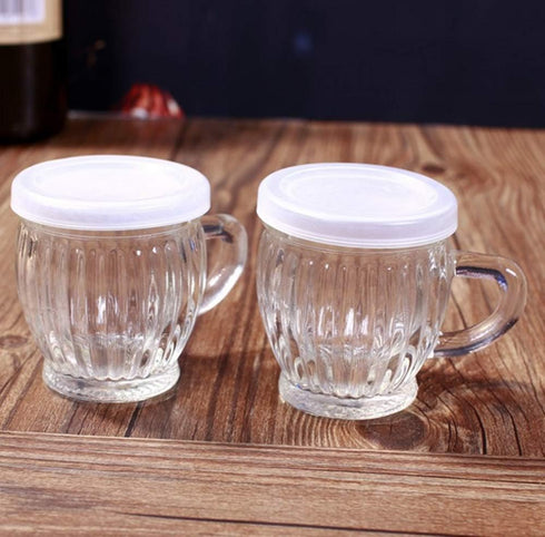 8 pack 4 oz of Wide Mouth Crystal Jelly Cup with Handle Lids(PE) and Spoons,Airtight Clear Glass Pudding Yogurt