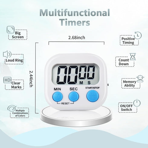 Timers 4 Pack Digital Kitchen Timer Magnetic Digital Timer with Big Display Loud Ring Cooking Timers for Kitchen Electronic Timer for Classroom, Game, Gym, Break Time (Pink,Purple,Green,White, 4) by CZBRO