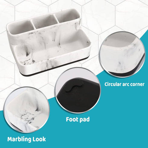 Counter 4 zccz White Marble Design Makeup Organizer - Bathroom Storage for Toothbrushes and Cosmetics - Anti-Slip