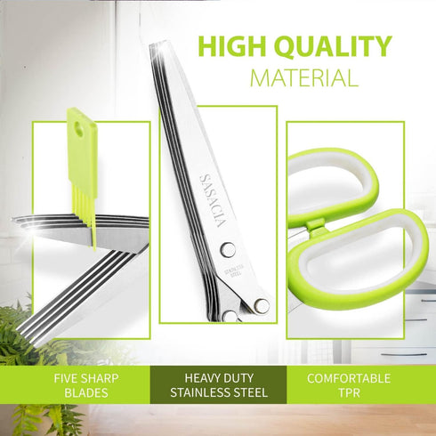 2023 Updated Herb Scissors Set - 5 Blades and Cover for Cutting Lettuce, Cilantro, Green Onion, and Paper