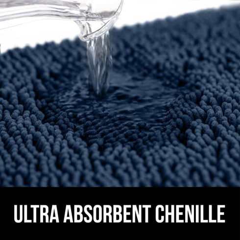 Gorilla Grip Plush Absorbent Shaggy Chenille Bath Rug Mat - Machine Washable, Navy, 22.5x19.5