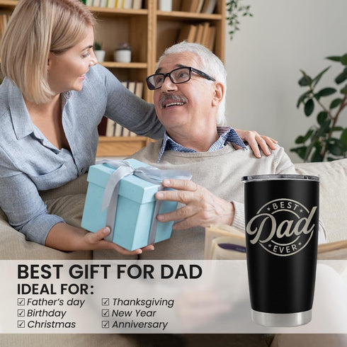 20oz SANDJEST Best Dad Ever Tumbler with Lid - Insulated Stainless Steel Cup- Coffee Mug for Sport Travel Office, Gift